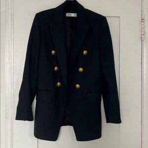 Zara Navy Pinstripe Blazer with Gold Buttons